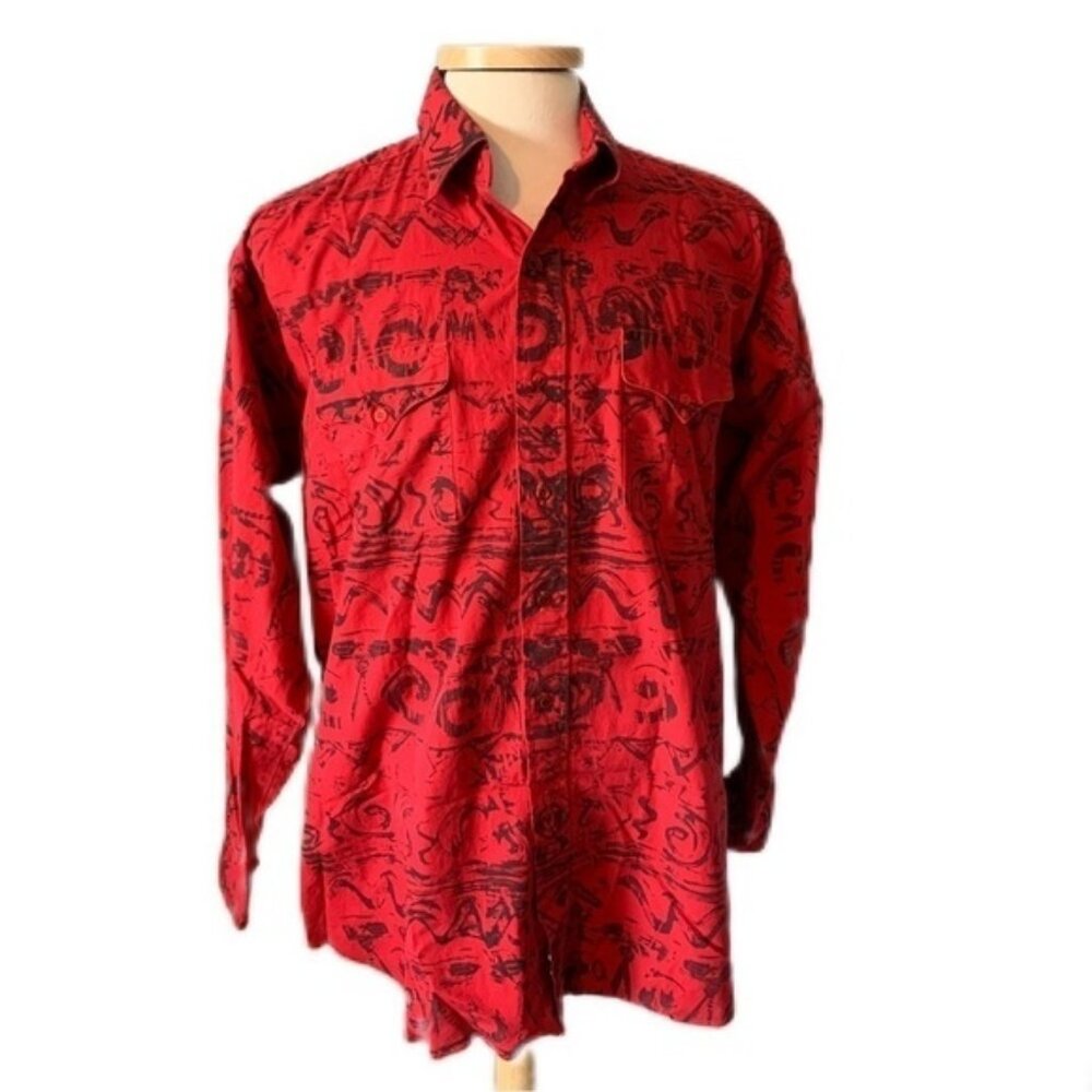 Panhandle Slim 17 1/2 x 35 Red Geometric Vintage Western Shirt